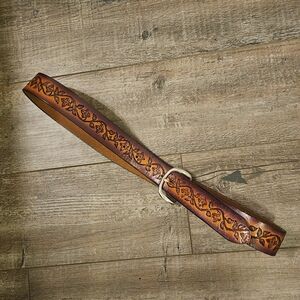 Brown Floral Embossed Leather Belt